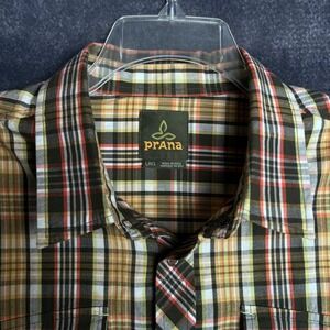 prAna Mens Shirt L Organic Cotton Plaid Snap Outdoor Hiking Camping Gorpcore